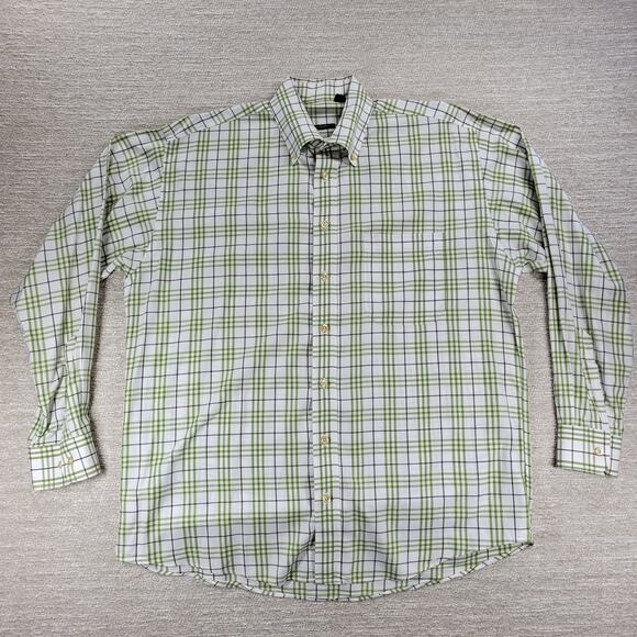 Burberry London Mens Shirt Large Green Plaid Button Down 100% Cotton - Picture 1 of 15